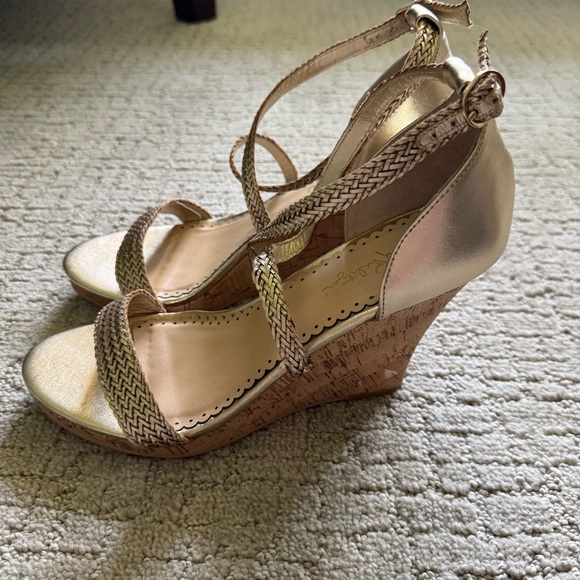 Lilly Pulitzer Gold Maddie Wedge Sandals with Crisscross Straps Women’s Size 9 - Picture 6 of 16